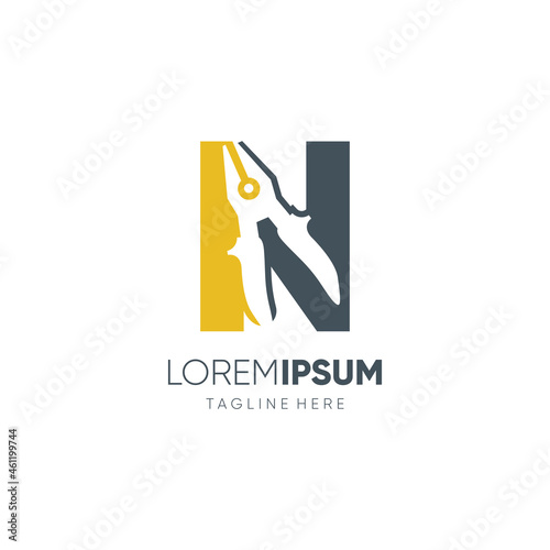 Letter N Pliers Logo Design Vector Icon Graphic Emblem Illustration Background Template