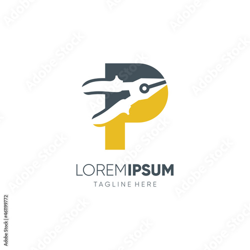 Letter P Pliers Logo Design Vector Icon Graphic Emblem Illustration Background Template