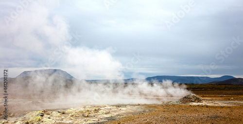 Steaming fumarole in geothermal area of Hverir, Iceland