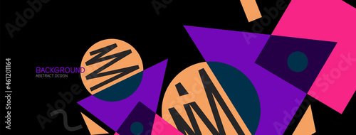 Abstract background. Blocks, lines, triangles, circles composition. Techno or business concept for wallpaper, banner, background, landing page