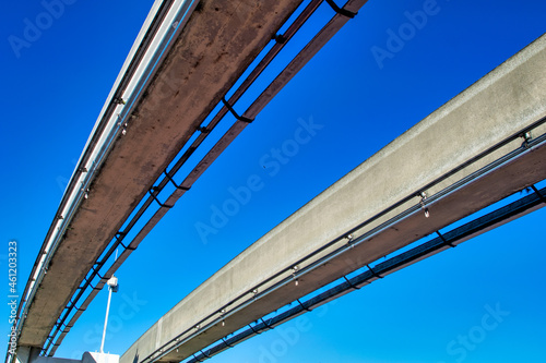 Elevated rail with blue sky on the background.
