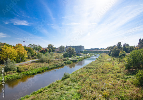 The Cybina River, near the Museum of History of Poznan and Ostrow Tumski Island, Poland. photo