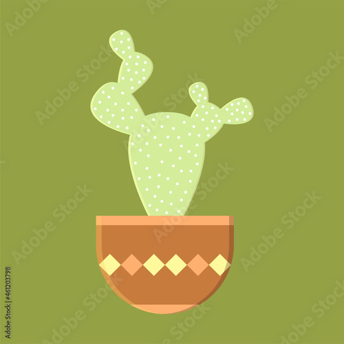 Icon with linear colorful cactus. Linear vector illustration with exotic cactus. Succulent outline logo. Decorative flowering plant in a pot.