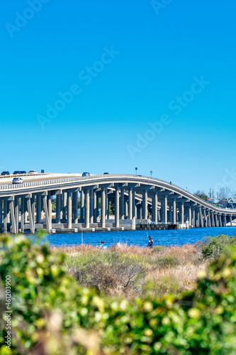 Florida interstate road bridge along the sea.