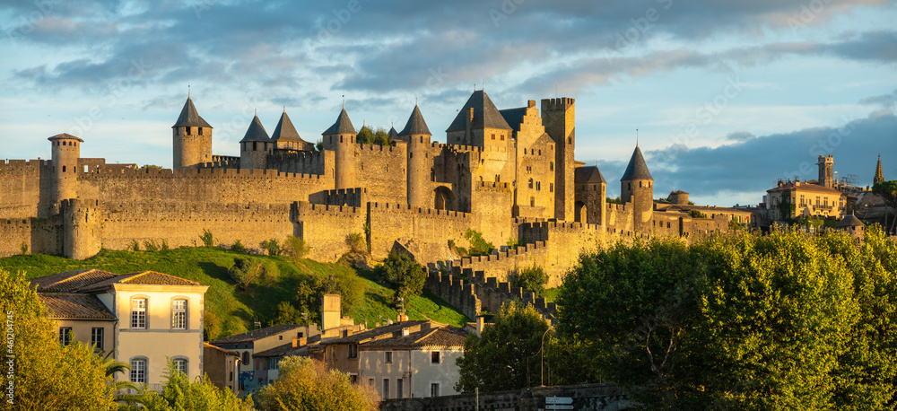 Fortifications Carcassonne in the light of the setting sun