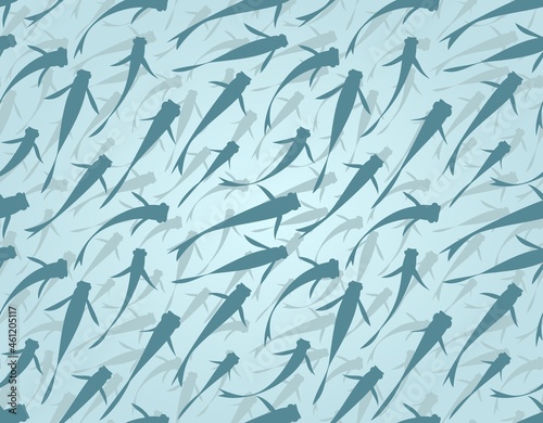Seamless background with flock of fishes.