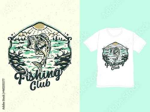 Fishing club bass fish with a vintage style t-shirt design