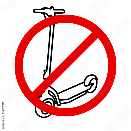 No e-scooter line icon. Sign of crossed motorized or electric scooter. Vector Illustration