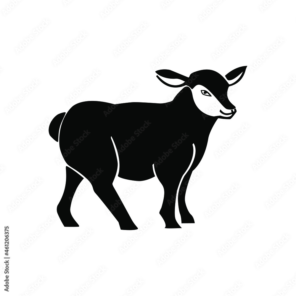 Vector illustration, black and white lamb graphics. Silhouette of a sheep on a white background.