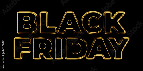 3D illustration of large gold black friday words on black background