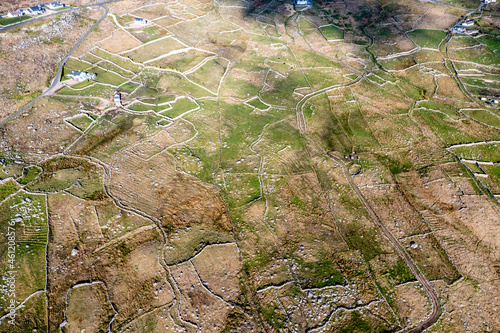 Aerial view of fields and dry stone walls in Gweedore - County Donegal, Ireland photo