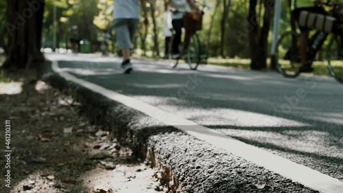 Wallpaper Mural Crowd of urban population enjoying early morning walk, exercising and riding bicycle early in park during the weekend break recreational activities Torontodigital.ca