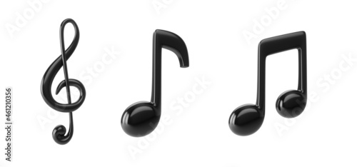 3d Rendering Set Black Music Notes isolated on white background