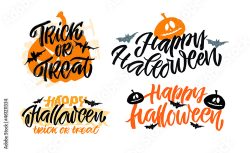 Happy halloween - cute hand drawn doodle lettering label. Halloween party - Trick or Treat. Lettering art for poster, web, banner, t-shirt design.
