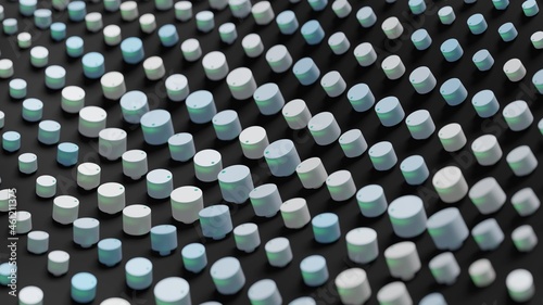 Abstract 3D Render Illustration  Background design with Colorfull Blue Buttons.