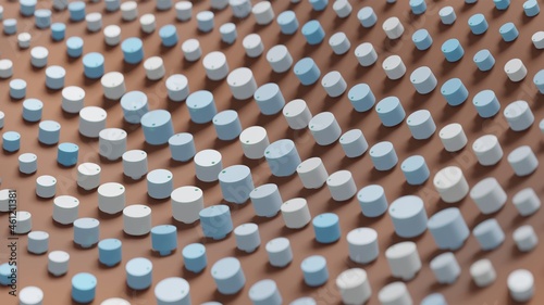 Abstract 3D Render Illustration  Background design with Colorfull Blue Buttons.