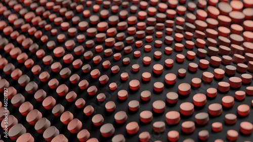 Abstract 3D Render Illustration  Background design with Colorfull Orange Buttons.