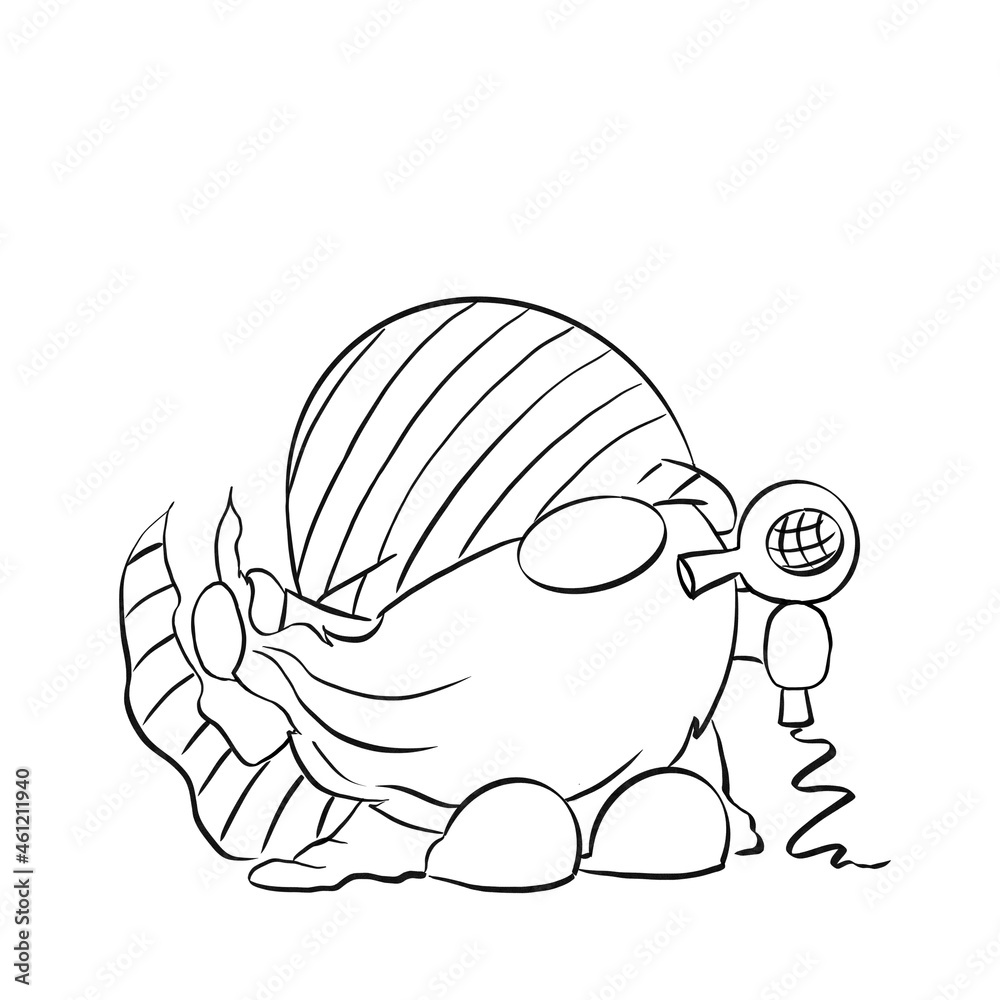 Fototapeta premium Cute gnome in gnome hat drying his beard. Christmas and New Year contoured illustration for banner and design. Collection of gnomes. Cartoon style. Colouring book.