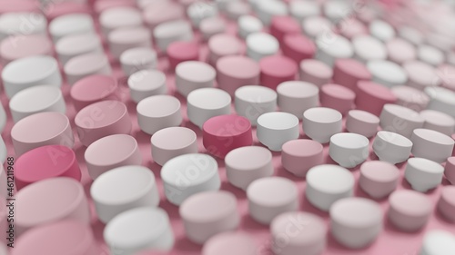 Abstract 3D Render Illustration  Background design with Colorfull Pink Buttons.