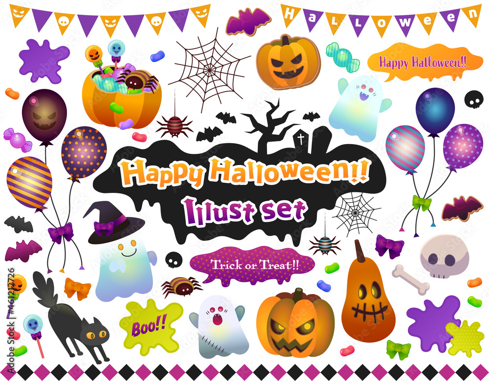かわいいハロウィンのベクターイラスト素材セット かわいいハロウィンのベクターイラスト素材セット