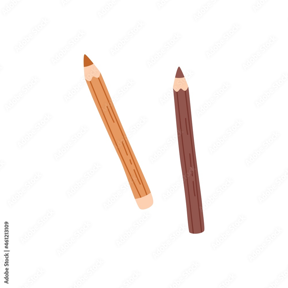 Sharpened coloured pencils for painting, one with rubber eraser. Drawing tools of different colors. School stationery. Flat vector illustration isolated on white background Sharpened coloured pencils for painting, one with rubber eraser. Drawing tools of different colors. School stationery. Flat vector illustration isolated on white background