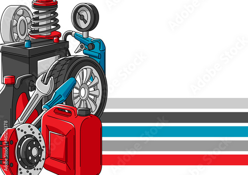 Car service illustration. Auto center repair concept for advertising with transport items.