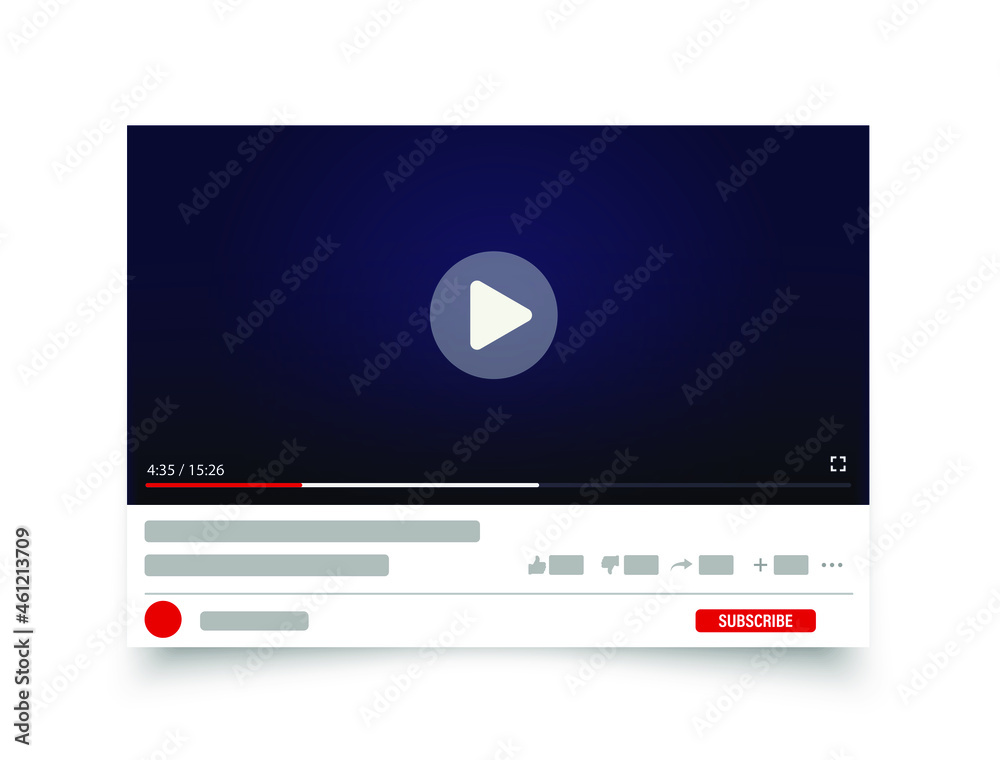 Template interface video player. Social media concept. Mockup video channel. Web windows player. Video content, blogging. Vector illustration. EPS 10 Template interface video player. Social media concept. Mockup video channel. Web windows player. Video content, blogging. Vector illustration. EPS 10