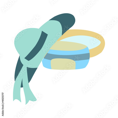 flat illustration of a soft picnic hat and bag.