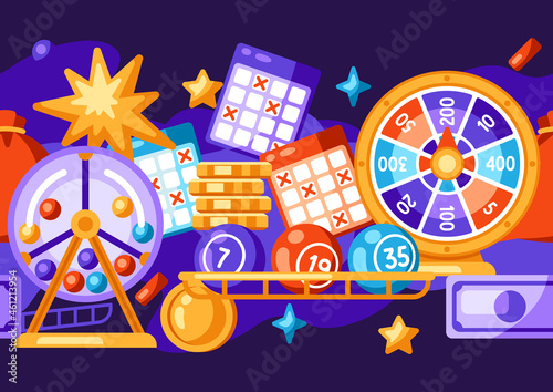 Lottery and bingo seamless pattern. Icons of gambling or online games.