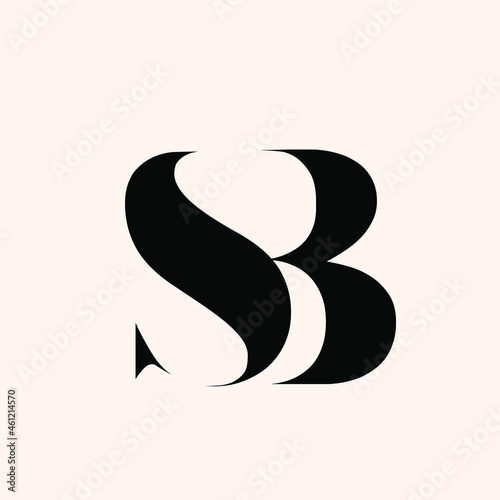 SB monogram logo.Typographic signature icon.Letter s and letter b.Lettering sign isolated on light fund.Wedding, fashion, beauty serif alphabet initials.Elegant, luxury style.