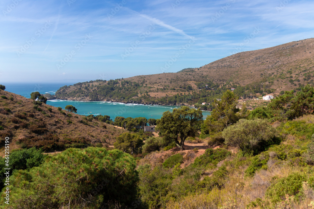 panoramic view of cal montjoi in the town of roses on the costa brava one summer day