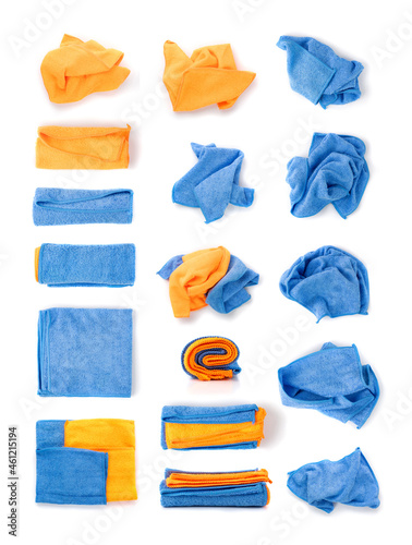 Set of Microfiber Cleaning Cloth. Blue and Orange Textile Rags