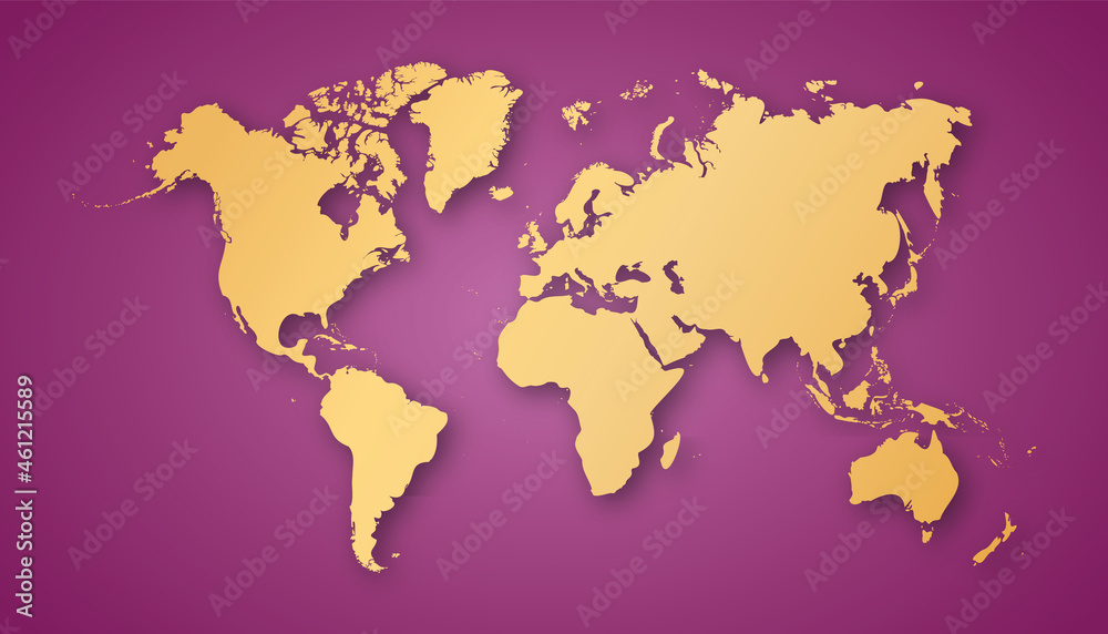 Obraz premium vector gold world map on pink background