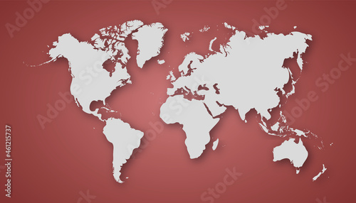 vector silver world map on red background