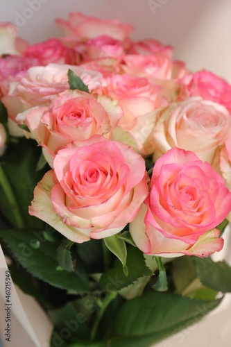 bouquet of pink-beige rose flowers for celebrations