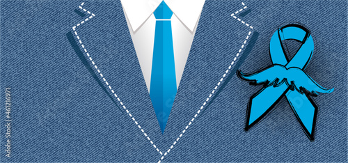 Men's health awareness, blue ribbon ( mustache ), medical symbol for prostate cancer month in november. Vector banner. No shave or shaving moustache, mustache or beard men face. 