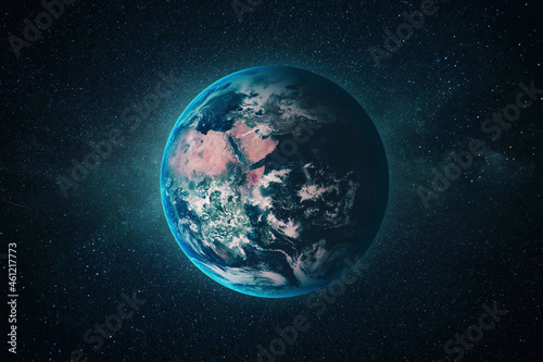 Beautiful blue planet Earth in deep space with stars. Space Wallpaper
