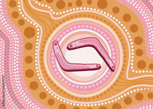 Pink and yellow aboriginal boomerang artwork - Vector