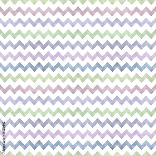 Watercolor seamless chevron pattern of multicolored zigzag stripes hand made.
