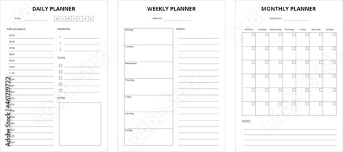 Set of minimalis planner, simple, daily, weekly, monthly, meal planner