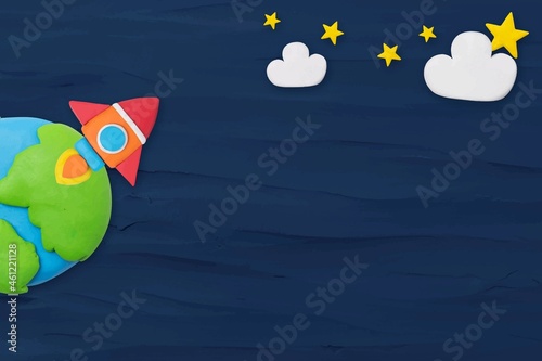 Space rocket textured background vector in blue plasticine clay craft for kids