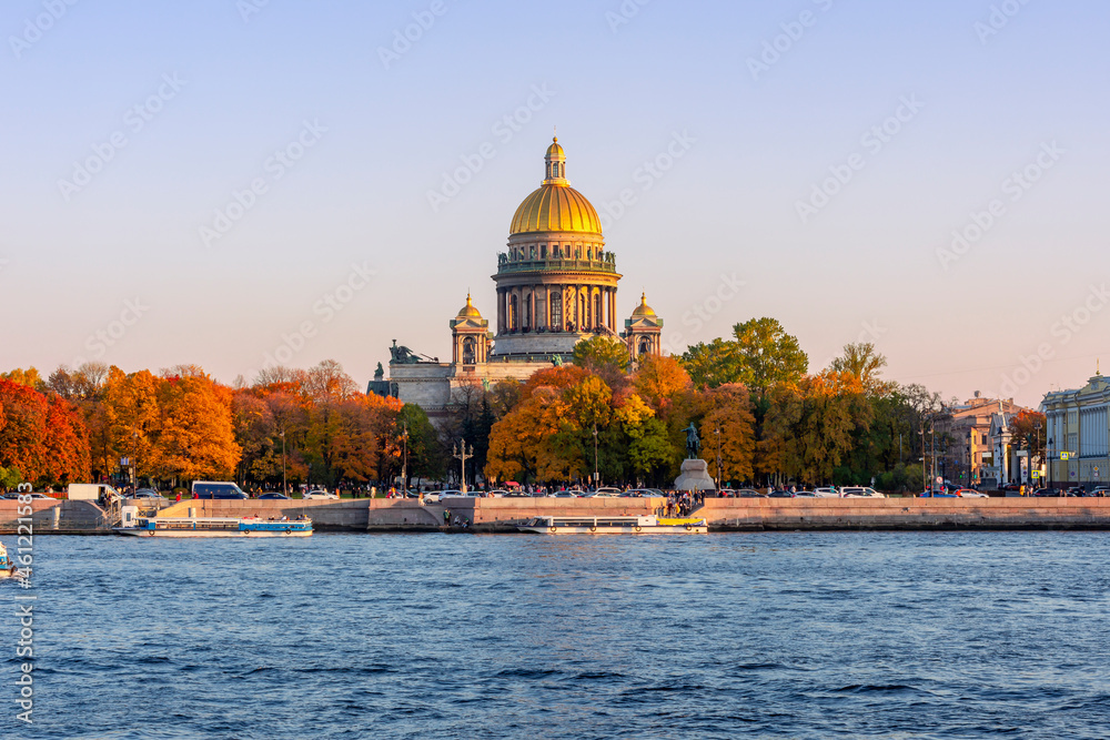 St. Isaac's Cathedral in autumn at sunset, Saint Petersburg, Russia
