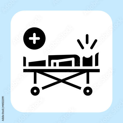 Patient in sick bed icon vector with Glyph style isolated on white background. Vector illustration man sign symbol icon concept for medical, hospital, web, apps, technology and project