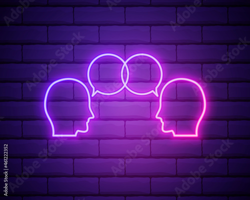 dialogue of people icon. Elements of interview in neon style icons. Simple icon for websites, web design, mobile app, info graphics isolated on brick wall