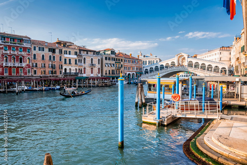 Beautiful view of world famous Canal Grande and Rialto Bridge in Venice  Italy.