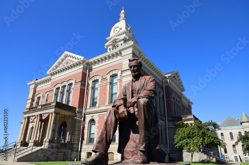 The Abraham Lincoln statue highlights the beauty of the Wabash County Courthouse in Indiana. photo