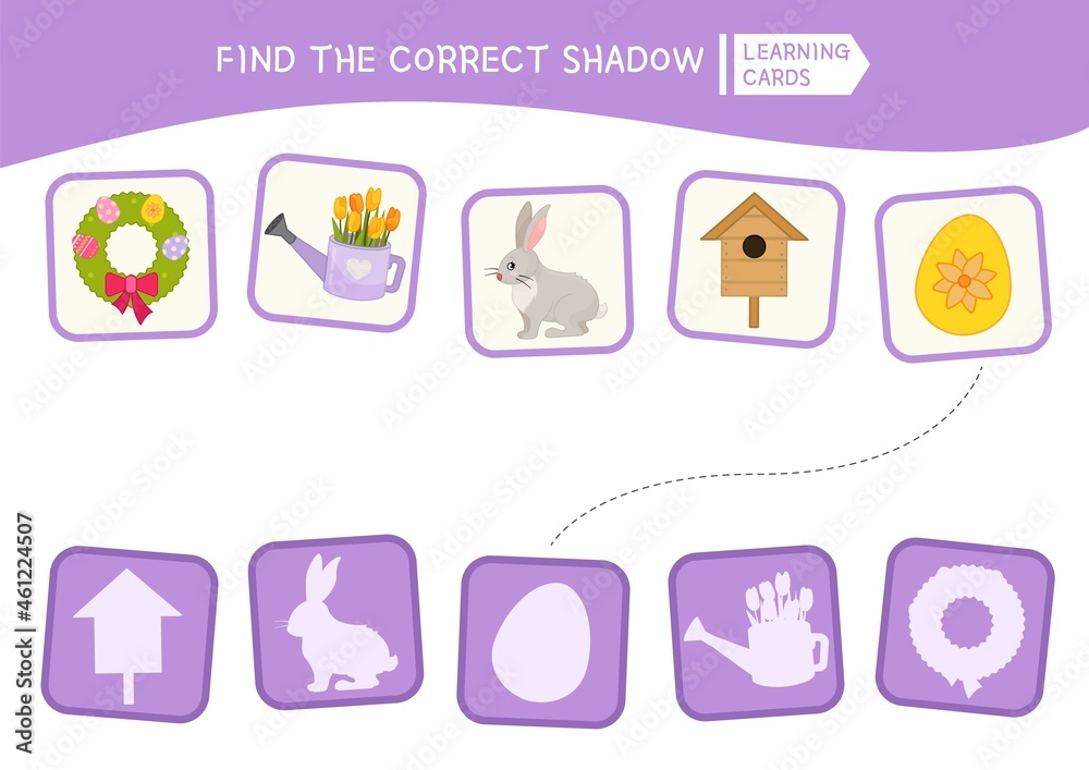 Educational game for children. Find the right shadow. Easter collection. Educational game for children. Find the right shadow. Easter collection.