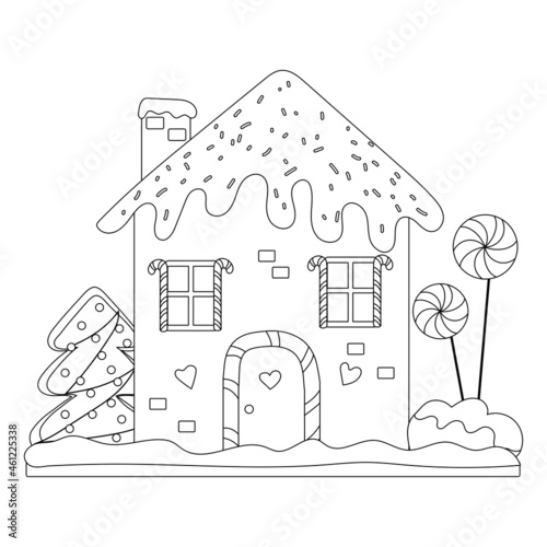 Coloring book gingerbread house. Christmas and new year candies	