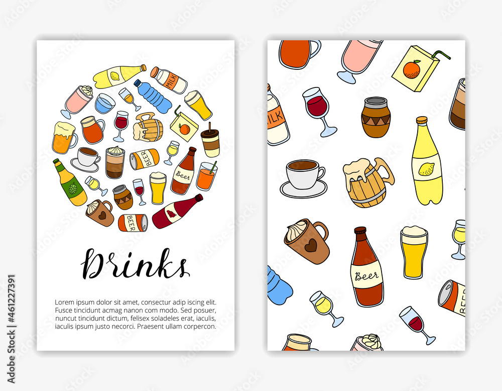 Card templates with liquid drinks.
