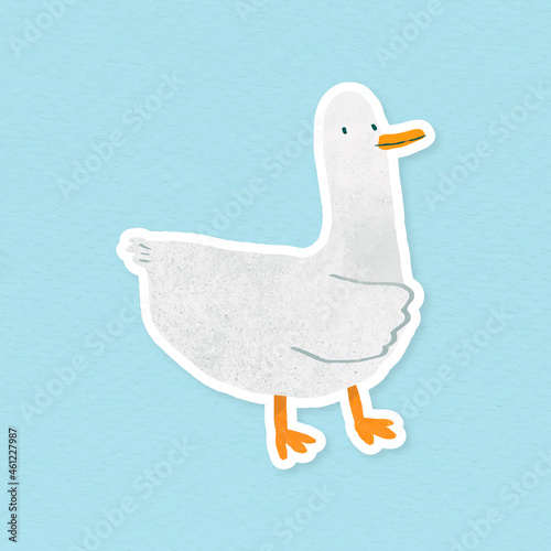 Hand drawn duck sticker on blue background vector